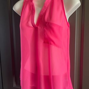 Curfew Hot Pink Sheer Sleeveless Top